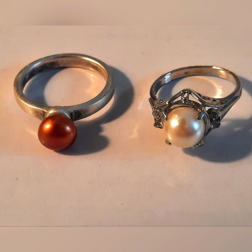 2 Sterling Silver Rings,with Pearls
